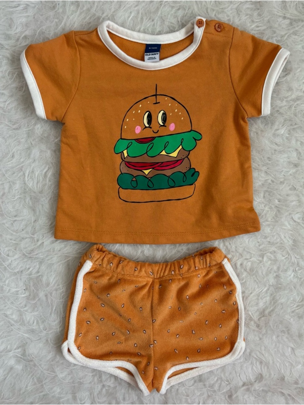 Old Navy Baby Gender Neutral Summer Set with Playful Cheeseburger Graphic